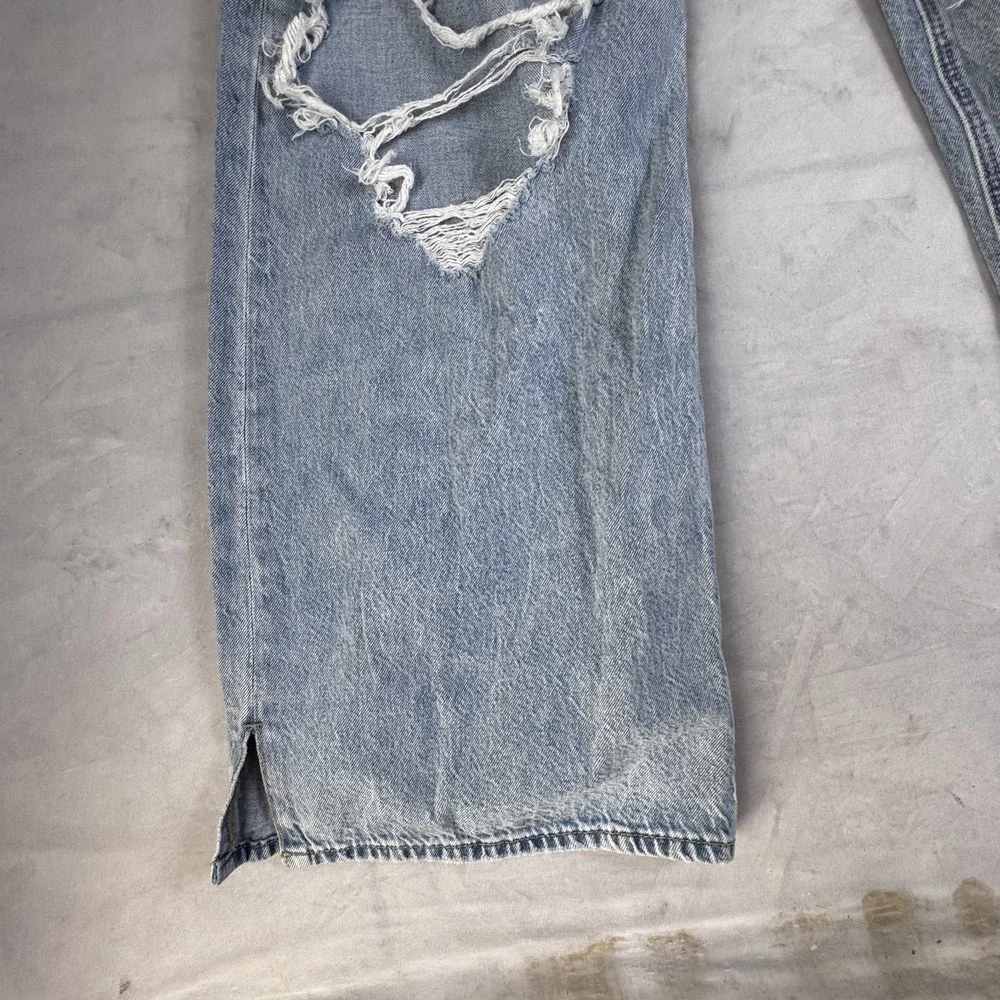 American Eagle Womens Wide-Leg Jeans Light Blue Denim High-Rise Baggy Ripped 2 - Picture 7 of 16